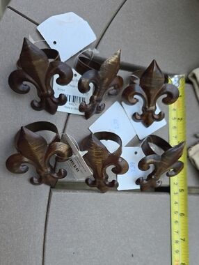 Rustic Brown Fleur-de-Lis Metal Napkin RINGS - Set of 6